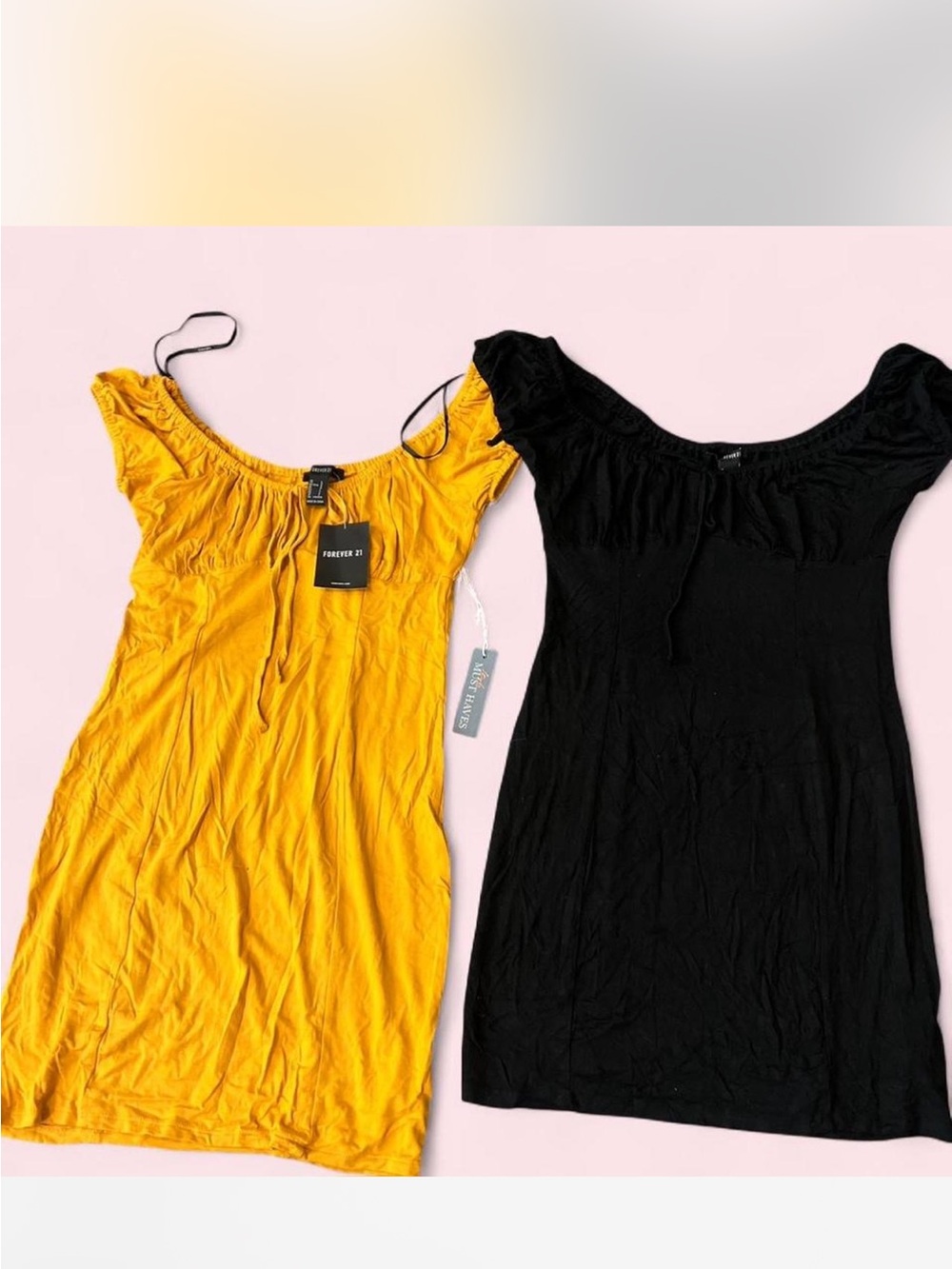 Forever 21 Yellow and Black Off-Shoulder Mini Dresses